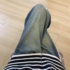 dirtyfit裤子水洗蓝阔腿直筒牛仔裤垂感高级感XZ310A-4-NZ10，男装牛仔裤，星座310A-4