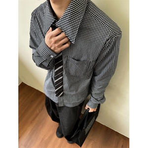 MADEEXTREME新款领带拼接格子衬衫高级宽松长袖男女 CCS201图片