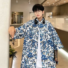 泰式花衬衫短袖男夏季薄款冰丝五分袖衬衣中国风印花宽松大码寸衫，男装衬衫，电商A128