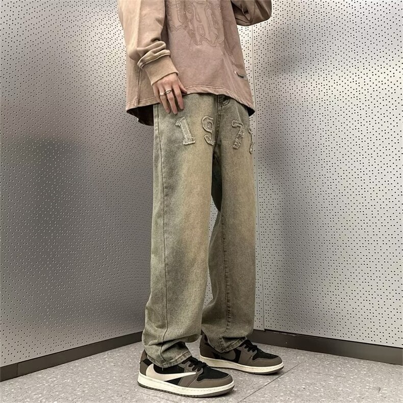美式高街1977刺绣复古做旧水洗牛仔裤男百搭直筒休闲长裤N393-p40,男装牛仔裤,星座1008-1