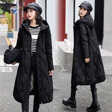 羽绒服90绒女中长款2020年冬季新款连帽外套加大加厚，女装羽绒服，海爱依仁