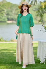 新中式提花休闲套装女春夏宽松显瘦七分袖上衣气质裙裤两件套，女装套装/套裙，水衣源