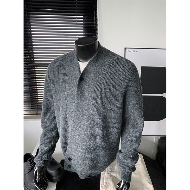 秋冬新款慵懒风不规则纽扣大码针织开衫毛衣男MY125-特P55控98，男装针织衫/毛衣，电商A001