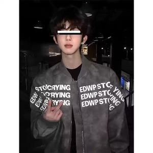 春秋季新款棒球服皮衣外套男士休闲潮复古痞帅美式夹克HH720 P65图片