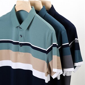 短袖T恤POLO衫2023夏季上衣新款中青年男士体恤翻领休闲条纹男装