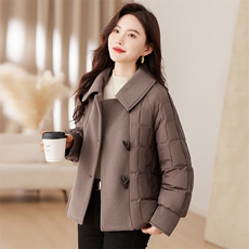 时尚毛呢拼接羽绒服女2023新款冬季宽松保暖白鸭绒短外套冬装，女装羽绒服，衣之秀