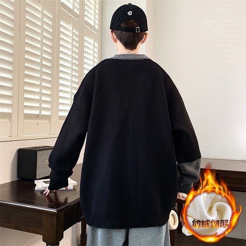 84563JR-P60秋冬加绒毛衣男针织衫男士加绒加厚圆领打底衫,男装T恤,电商D310B