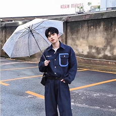 送腰带水洗牛仔连体衣套装班服团服集体服牛仔连体裤，男装休闲套装，星座112A