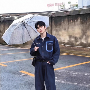 送腰带 水洗牛仔连体衣套装 班服团服集体服牛仔连体裤图片