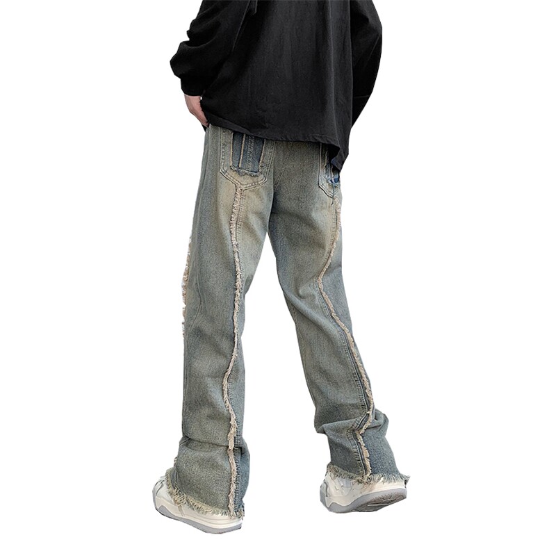 美式ins高街hiphop重工艺水洗毛边牛仔裤货号K712P65,男装牛仔裤,电商A063