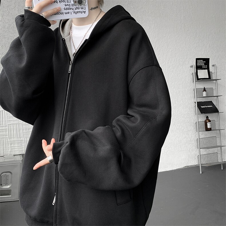 8XL-M500克重磅潮牌百搭卫衣男美式情侣连帽撞色休闲外套WY33P68,女装短外套,电商D206-1