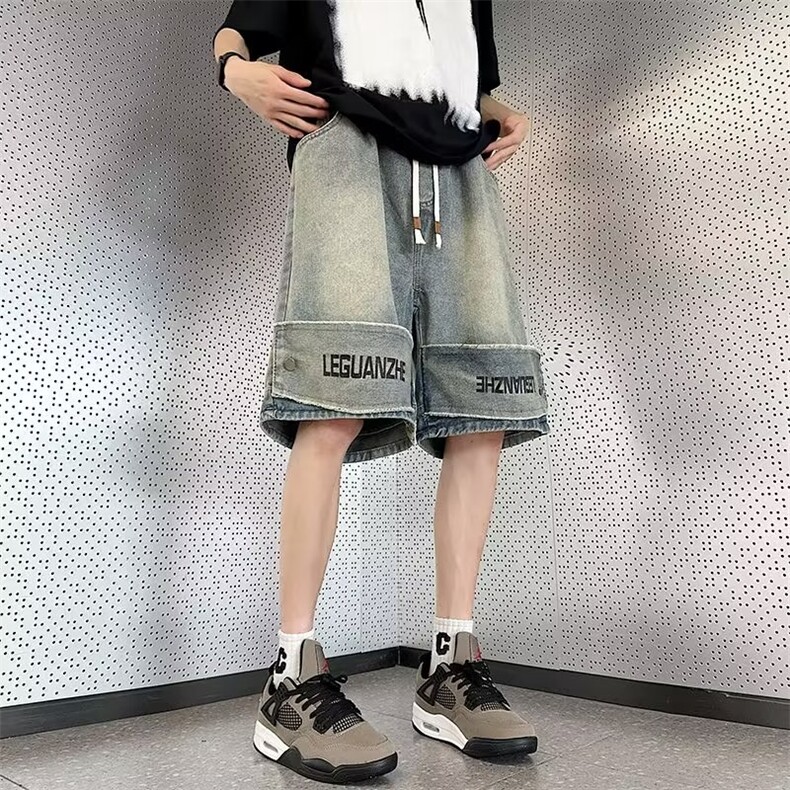 牛仔短裤男韩版潮流高街字母2026夏季新款ins宽松五分裤RK473-P39,男装牛仔裤,星座412