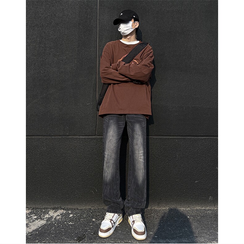 美式高街vibe重工艺做旧水洗hiphop直筒牛仔裤货号K2323P55,男装牛仔裤,电商A063