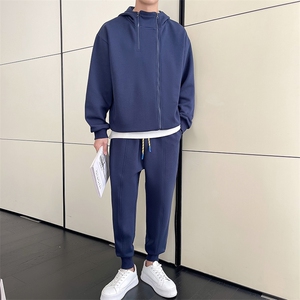 轻奢风男士纯色连帽卫衣休闲卫裤两件套潮牌套装男C208-6786特P98图片