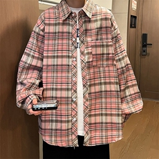 控价59港风格子衬衫宽松外套男女衬衣百搭格子外套CS2410P40，男装衬衫，电商A128