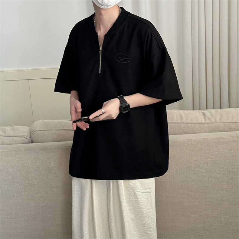 现货-夏季新品华夫格拉链短袖男潮牌百搭宽松T恤-AT23008-P55图片