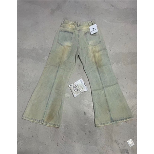 得物品质秋款男女牛仔裤扎染渐变色微喇叭珍珠点缀长裤NK175 P72图片
