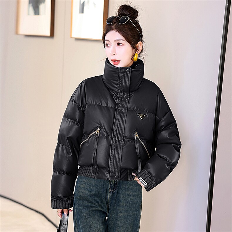 2023年冬季新款现货免洗柔软皮加厚立领面包服韩版小个子羽绒服,女装羽绒服,时尚俏佳人