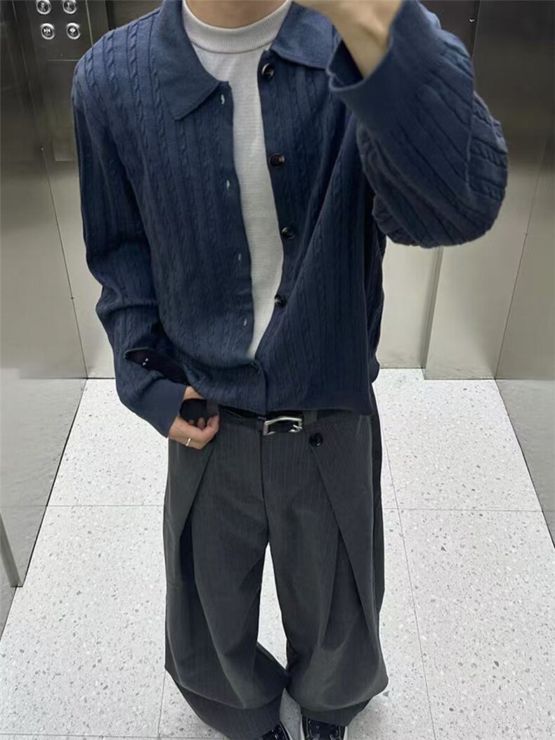 现货~6色老钱风秋冬条纹纽花休闲开衫毛衣MY2590批68,男装针织衫/毛衣,星座1411A-6