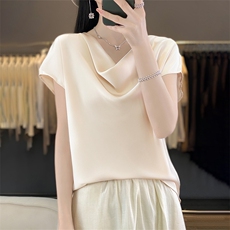 短袖女夏季2024新款潮宽松大码套头女装上衣服，女装衬衫，绒宛羊绒