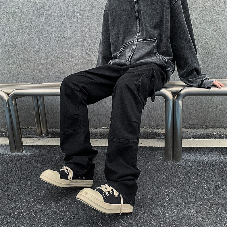 A408-1-23K60647-P65-X88-M-3XL高街美式微喇小脚黑色工装牛仔裤，男装牛仔裤，电商A408