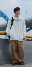 Y6490P55春款现货港风立领卫衣男落肩开衫潮流百搭上衣外，男装卫衣，星座1204