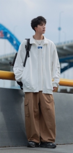 Y6490 P55 春款现货港风立领卫衣男落肩开衫潮流百搭上衣外图片