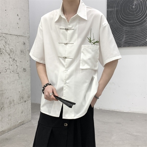 夏装2024风新中式复古油画翠竹刺绣男女小众休闲短袖衬衫大码图片