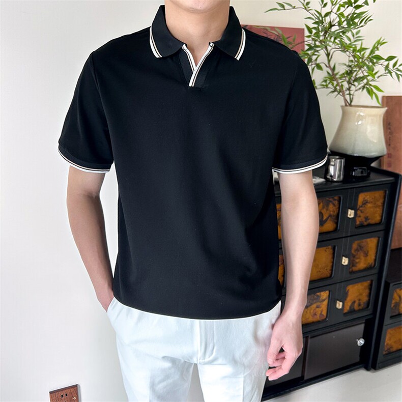 白色翻领短袖polo衫男士V领半袖T恤轻熟B9255-P50,男装T恤,星座1012-1