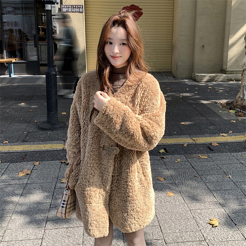 2025冬装新款美拉德风皮毛一体中长款外套2B082-2250-p255k283,女装短外套,2B082
