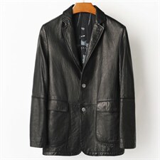 W6881男士2023秋冬新款绵羊皮油蜡皮衣男翻领休闲皮西装P750,男装皮衣,电商B360