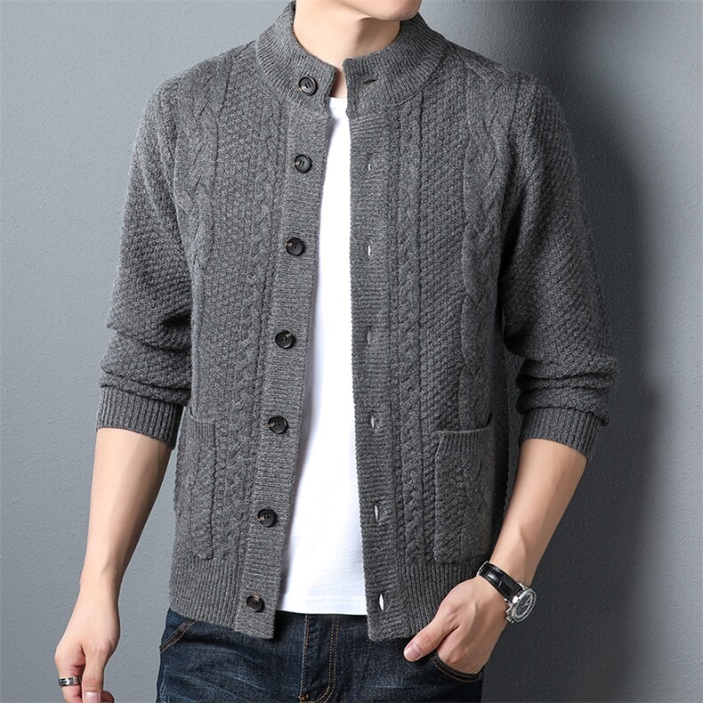 秋冬新款毛衣开衫男圆领复古粗针不起球羊毛衫保暖中年针织外套男,男装针织衫/毛衣,电商B212（原钱塘6029）
