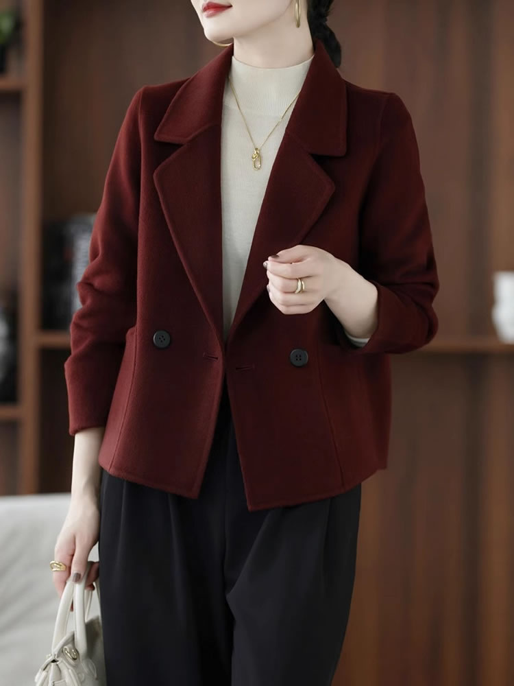 春秋新款大衣常规款高端西装女士小个子毛呢外套,女装双面呢大衣,赛欧妮