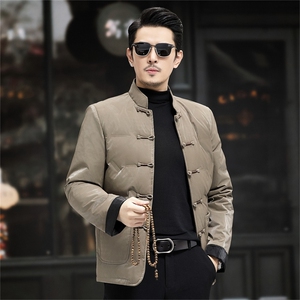 中年唐装90绒羽绒服男复古盘扣风羽绒服外套中式爸爸男装图片