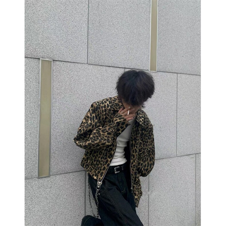 欧美风豹纹水洗牛仔外套男翻领设计感短款宽松复古夹克JK8218,男装夹克,星座1116A（原606A-3）