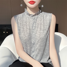 无袖女夏季木耳领袖衫宽松简约百搭纯色女上衣，女装针织衫/毛衣，绒宛羊绒