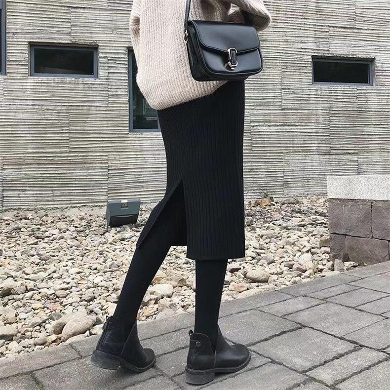 现货 坑条针织半身裙，女装半身裙，东町