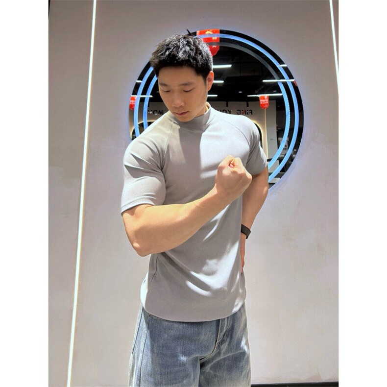 eme同款正肩小高领显瘦短袖T恤聚酯纤维310A-4-T92-特批20,男装T恤,星座310A-4