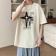 新款夏季男装纯棉短袖T恤落肩款星光印花时尚休闲宽松上衣，男装T恤，星座1013