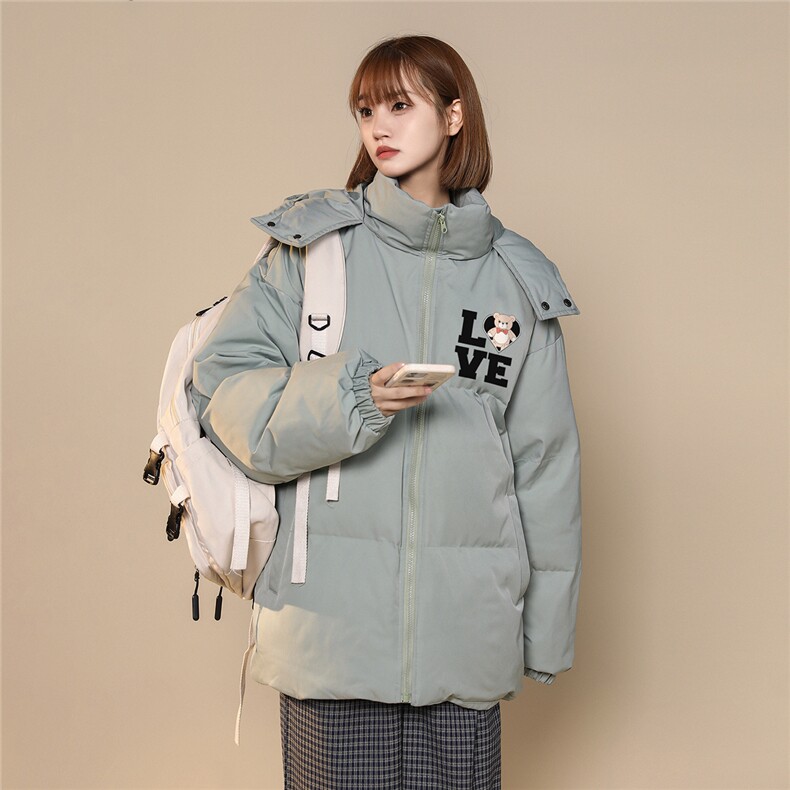中性风22冬季新品小熊字母印花连帽棉衣MY212P115控158,男装棉衣,A247A