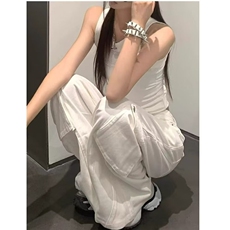 大码美式白色直筒工装牛仔裤女秋季高腰重工设计宽松阔腿拖地裤子，男装牛仔裤，星座1210-1