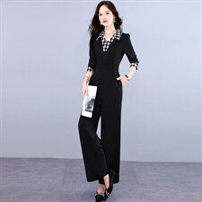 现货连体裤女秋新款时尚气质减龄女职业装阔腿连衣裤，女装连体裤，韩美纤衣