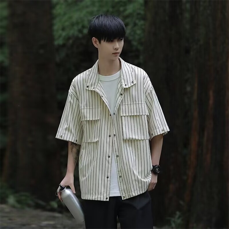 2025字母长袖衬衫日系港风ins宽松衬衣男生夏季潮流百搭休闲外套,男装衬衫,四季星座505