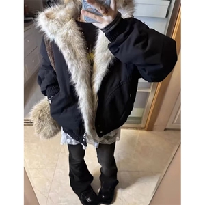 黑色毛领座山雕短款棉服男冬季加厚保暖棉衣连帽外套 M950图片