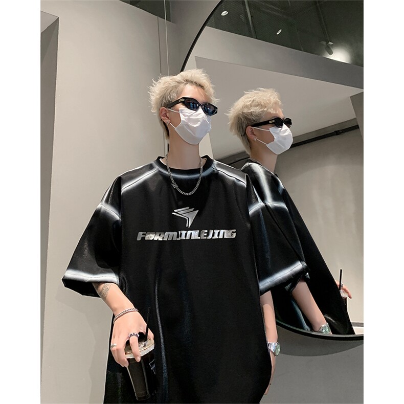男装丝光棉喷漆短袖T恤2025夏印花五分袖体恤XZ514-2-2024104-P63,男装T恤,星座514-2(原B239)