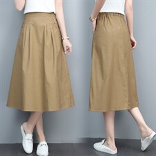 纯棉高腰半身裙女夏季2024年新款妈妈宽松休闲大码中长款a字裙子，女装半身裙，玛其路