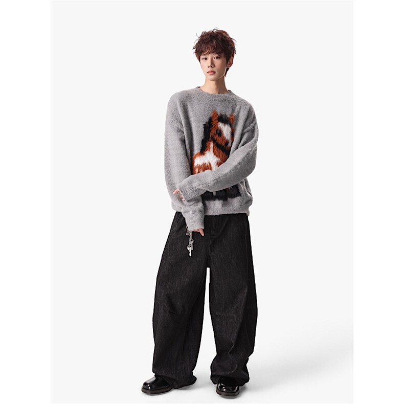 【现货】M5824-P55-控108仿貂绒男士宽松套头图案毛衣,男装针织衫/毛衣,电商B335