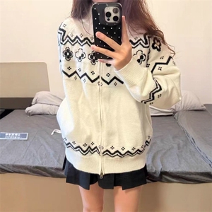 网图现货 美式宽松北极绒提花开衫毛衣男女M9575/P60图片