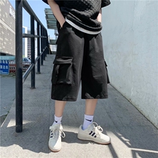 夏季ins港风坠感阔腿工装七分裤韩版潮宽松直筒休闲短裤dk873-p30，男装休闲裤，星座1008-1