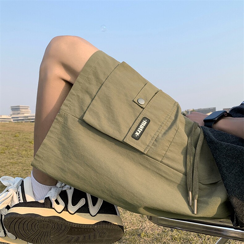 日系贴标工装五分裤X3082TP50控价68夏季简约百搭ins潮直筒裤男,男装休闲裤,电商A102-1